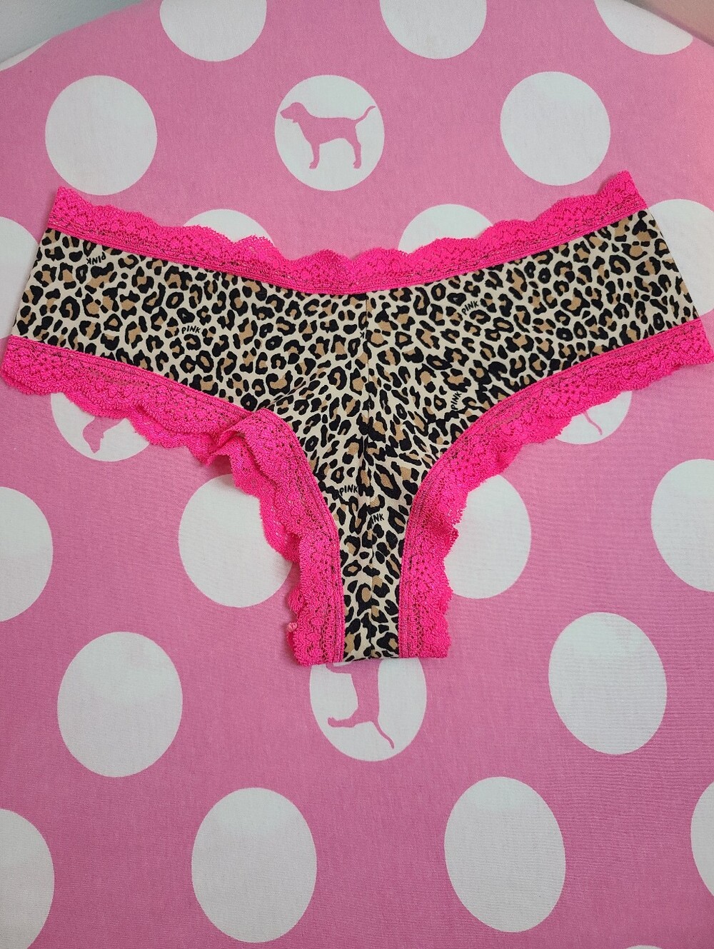 Rare VTG VS PINK Graphic Cotton Lace XLR Cheekiest Hipster Panty Size Sm